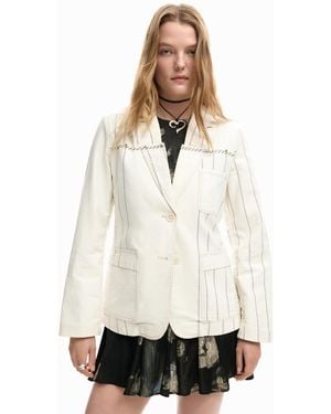 Desigual Asymmetrical Striped Blazer, Cotton - White