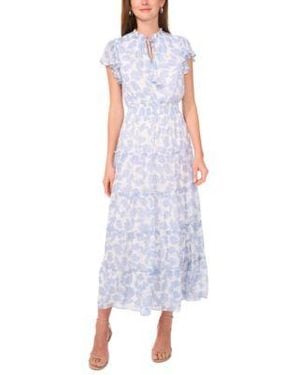 Msk Split Neck Tiered Maxi Dress - Purple