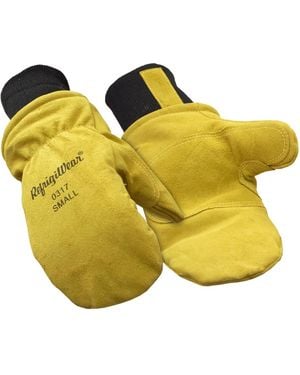 Refrigiwear Warm Fleece Lined Fiberfill Insulated Leather Mitten Gloves - Orange