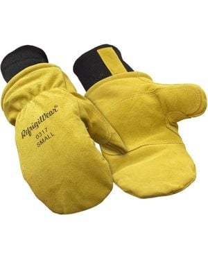 Refrigiwear Warm Fleece Lined Fiberfill Insulated Leather Mitten Gloves - Orange
