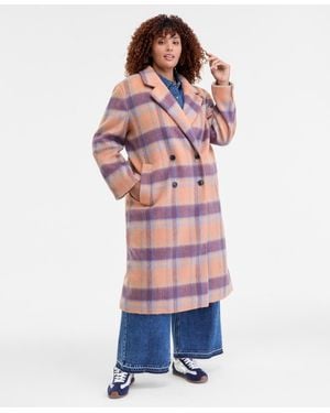 On 34th Trendy Plus Size Plaid Double-breasted Coat - Red