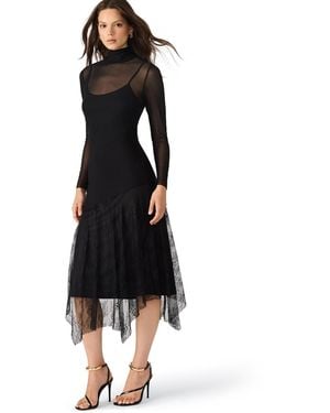 Steve Madden Silas Mock Neck Mesh Midi Dress - Black