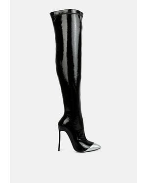 LONDON RAG Chimes High Heel Patent Long Boots - Black