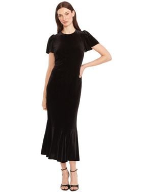 Maggy London Short Sleeve Velvet Midi Dress - Black