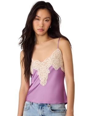 Steve Madden Miriah Satin Sweetheart Neck Lace-trim Camisole Top - Purple