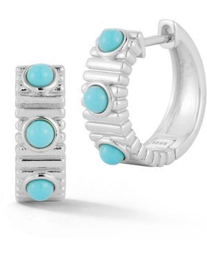 Rachel Zoe Sterling Tri-turquoise Ribbed Hoop Earrings - Blue