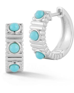 Rachel Zoe Sterling Tri-turquoise Ribbed Hoop Earrings - Blue
