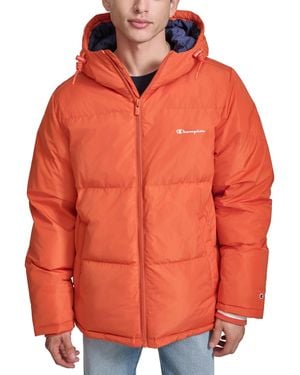 Champion Quilted Full-zip Hooded Puffer Jacket - Orange