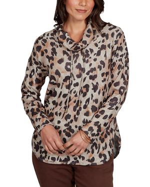 Ruby Rd. Leopard-print Cowl-neck Long-sleeve Top - Gray