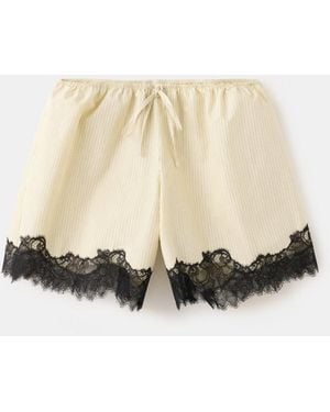 Mango Striped Lace Shorts - White