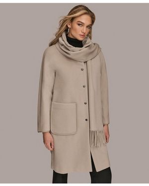 Donna Karan Snap Button Scarf Coat - Natural