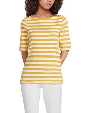 Lands' End Supima Cotton Elbow Sleeve Boatneck Button Shoulder Tee - Yellow