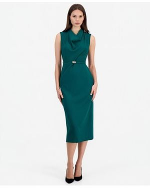 Anne Klein Cowl Neck Belted Midi Dress - Green