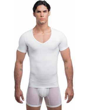 Rounderbum Cotton Compression Deep V-neck T-shirt - White