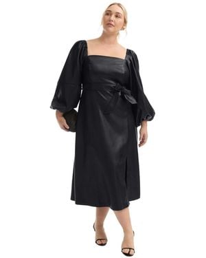 June + Vie June + Vie June + Vie Puff Sleeve Faux Leather Midi Dress - Black