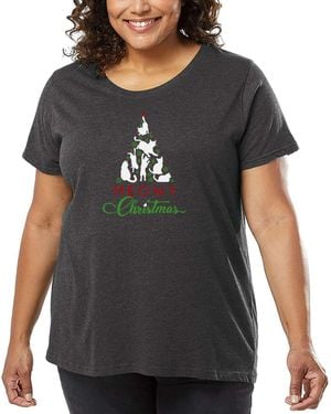 LA Pop Art Plus Meowy Christmas Tree Word Art T-shirt - Black