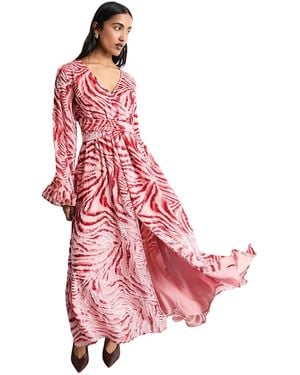 Warehouse Burnout Velvet Plunge Maxi Dress - Pink