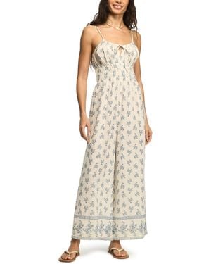 Lucky Brand Sleeveless Gauze Smocked Waist Jumpsuit - Natural