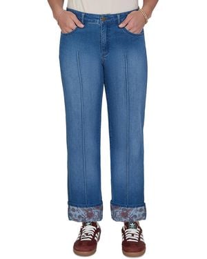 Ruby Rd. Petite High-waisted Floral-print Cuff Ankle Jeans - Blue