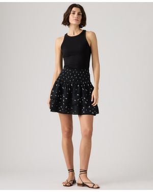 Levi's Mid Rise Smocked Cotton Mini Skirt - Black
