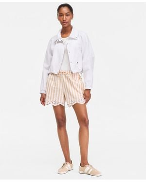 On 34th Stripe Mid-rise Embroidered Eyelet Linen Blend Pull-on Shorts - White