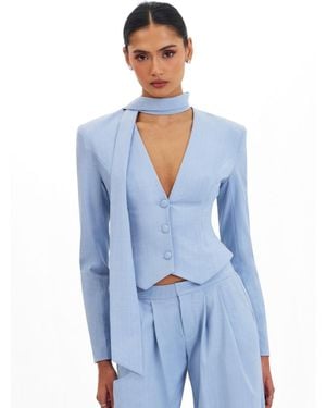 Miss Circle Renley Sky Blue Pinstripe Peplum Blazer