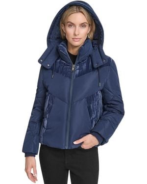 Andrew Marc Tayte Mixed Media Hooded Puffer Jacket - Blue