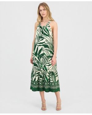 Sandra Darren Sanda Darren Petite Sleeveless Border-print Midi Dress - Green