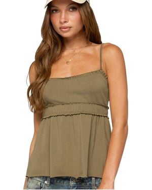 Edikted Zepher Scoop Neck Lettuce-edge Cotton-blend Tank Top - Green