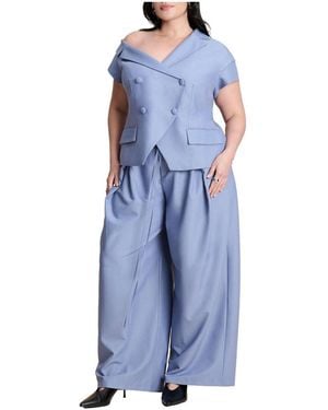 Eloquii Pleat Detail Trouser With Long Belt - Blue
