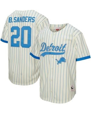 Mitchell & Ness Barry Sanders Detroit Lions Name Number Mesh Button-up Baseball Jersey - Blue