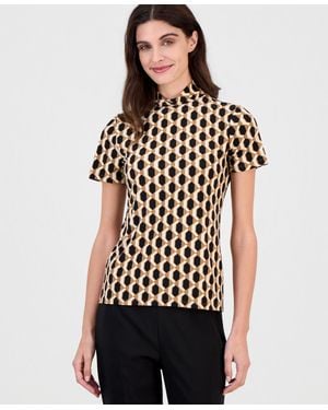 Anne Klein Short-sleeve Mock-neck Top - Black