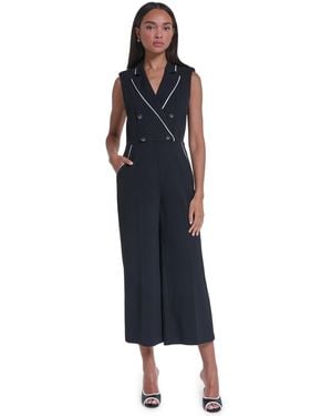 KARL LAGERFELD Scuba Crepe Sleeveless Collared Wide-leg Jumpsuit - Blue
