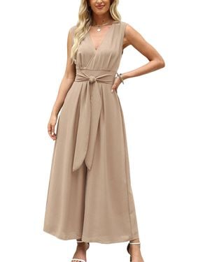 CUPSHE Sleeveless Tie Front Jumpsuit - Natural