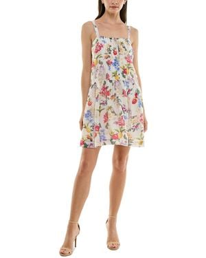 Taylor Petite Printed Pintuck-bodice Sleeveless Shift Dress - White
