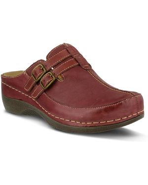 Spring Step Happy Multi-strap Leather Slip-on Clogs - Red
