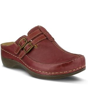 Spring Step Happy Multi-strap Leather Slip-on Clogs - Red