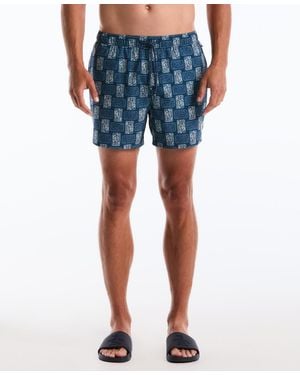 Original Penguin Navy Flower Block Print 5" Swim Trunks - Blue
