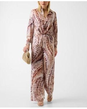 Guess Longs Sleeve Jun Tie Front Printed Shirt Ines Wide Leg jogger - Multicolor