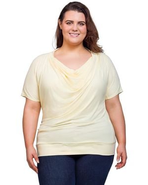 24seven Comfort Apparel Plus Size Cowl Neck Short Sleeve Top - Natural
