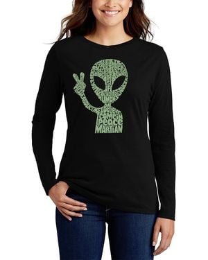 LA Pop Art Peace Alien Word Art Flowy T-shirt - Black