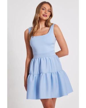 Quiz Scuba Foam Tiered Skater Mini Dress - Blue
