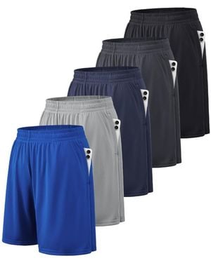 Gnuadz 5 Pack Quick Dry Athletic Workout Shorts With Pockets Fitness Training - Blue