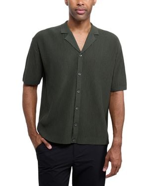 Xray Jeans Short Sleeve Vertical Ottoman Camp Collar Button Down Sweater Polo - Green