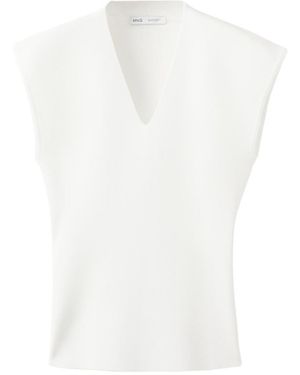 Mango Fine Knit V-neck Top - White