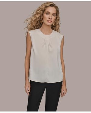 Donna Karan Solid Sleeveless Twist Neck Top - Gray