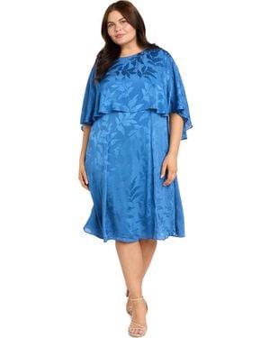 R & M Richards Plus Size Satin Burnout Overlay Dress - Blue