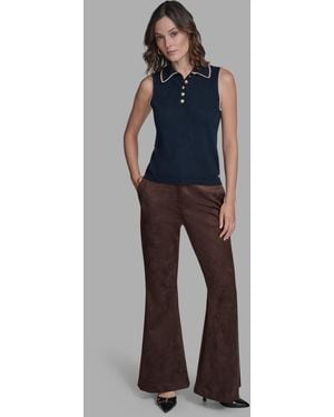 BCBGMAXAZRIA Cotton Tipped Collared Sleeveless Knit Top - Blue