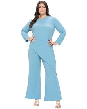 L I V D Plus Size Gianna Asymmetrical Rib Set - Blue