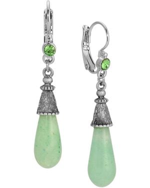 2028 Silver Tone Aventurine Teardrop Earrings - Green